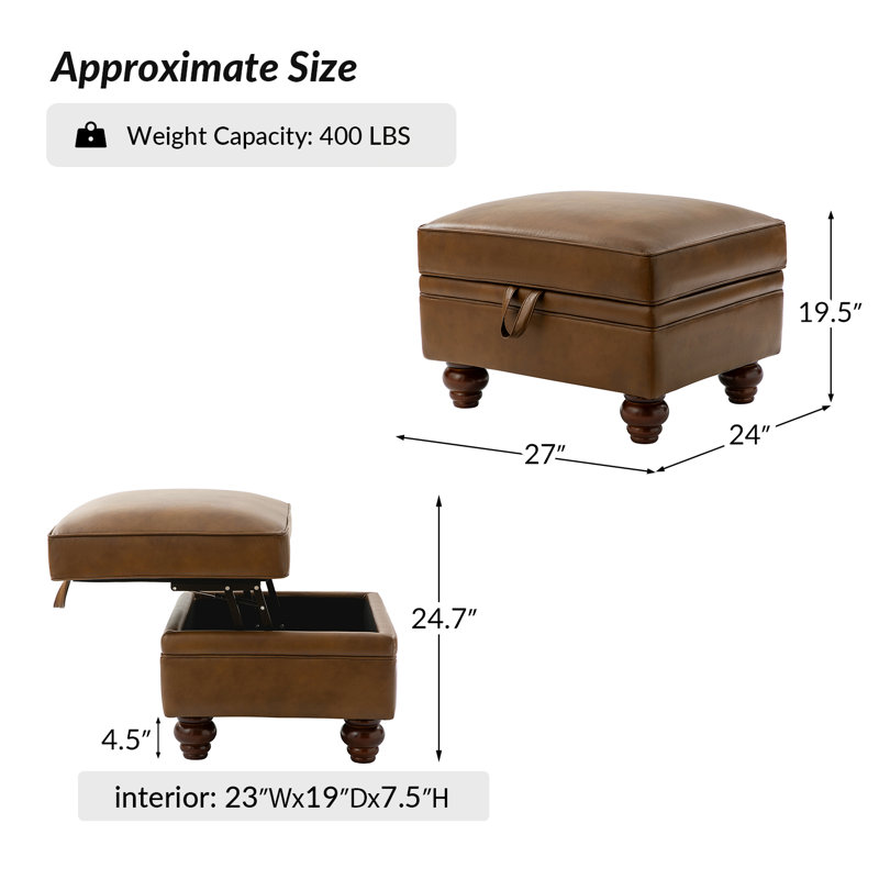 Repose-pieds en cuir avec rangement l 27 po Djuana, Chameau