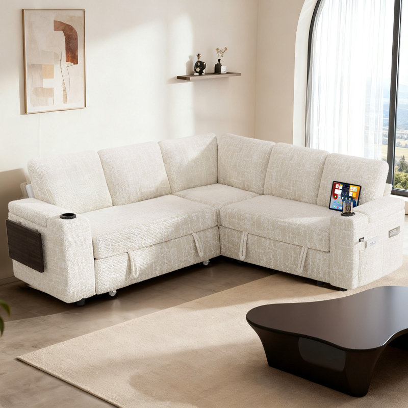 Canapé modulaire de 85 po avec lit escamotable de 85 po, canapé-lit escamotable en forme de L à 5 places avec ports USB, canapé-lit modulaire, grands canapés modulaires pour le salon