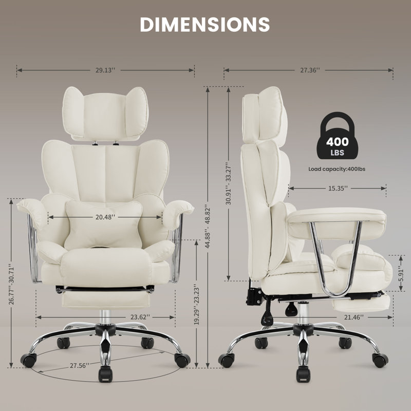 Armie Polyester Blend Executive Chair with Headrest, Cream
