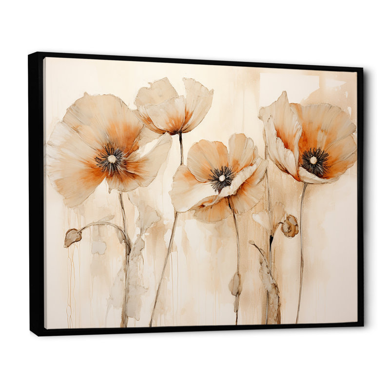 Blossoms Of Grace Minimalisme Coquelicots IV, Cadre flottant noir, H 30 po x l 40 po x P 1,5 po