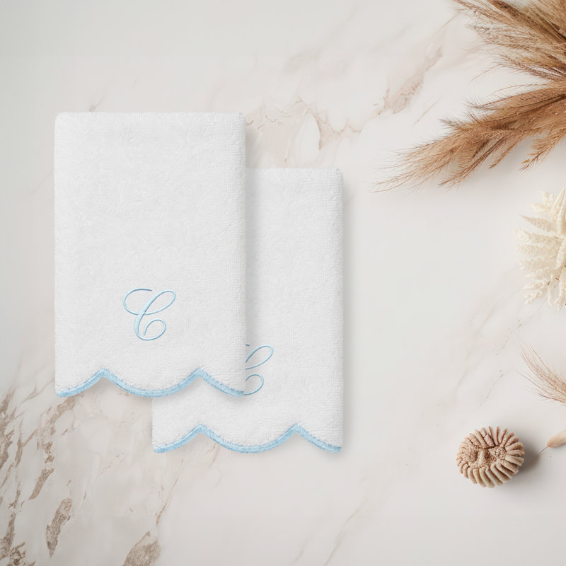  Ensemble de serviettes 100% coton turque ADORNIA, C, Blanc / Bleu, Ensemble de 2 serviettes à doigts