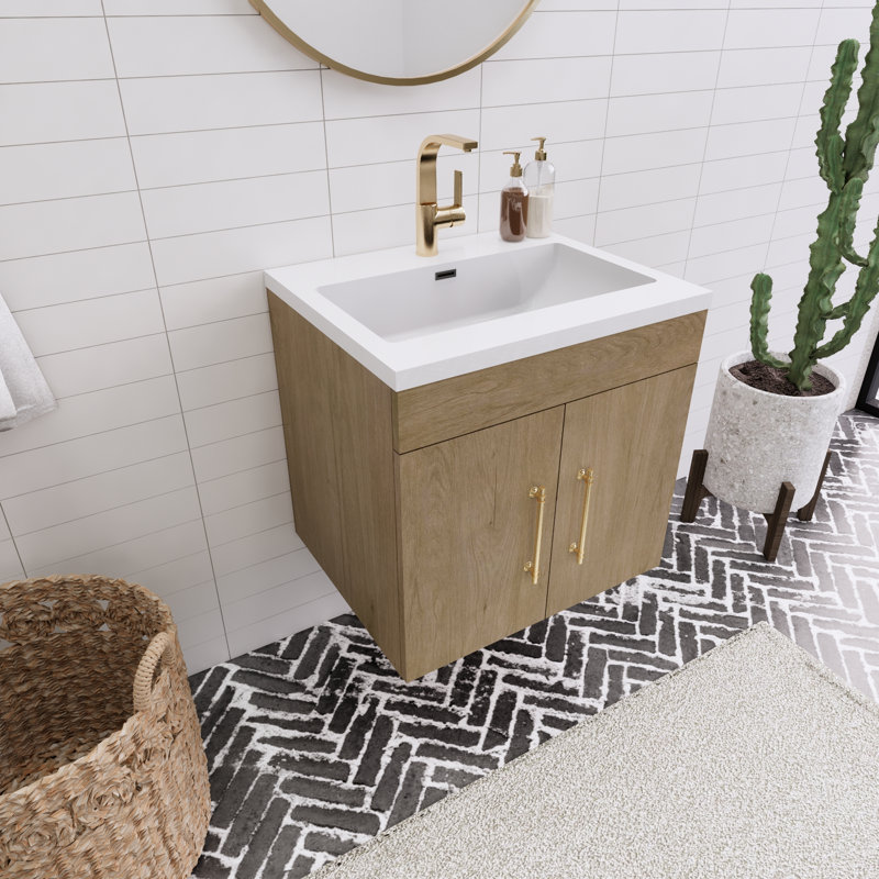 Tojuana 23.62'' Single Bathroom Vanity with Acrylic Top, White Oak