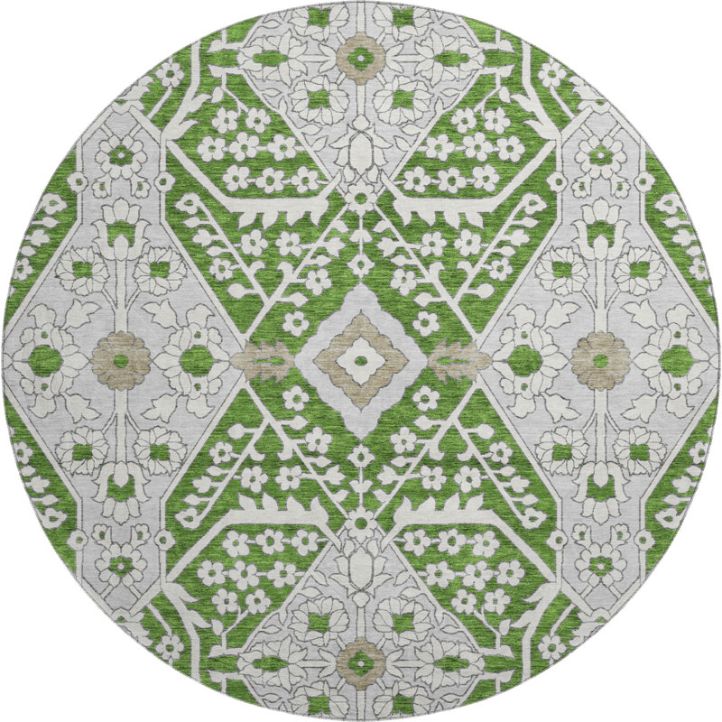 Premium Machine Washable Elaine Green Rug, Round 8'