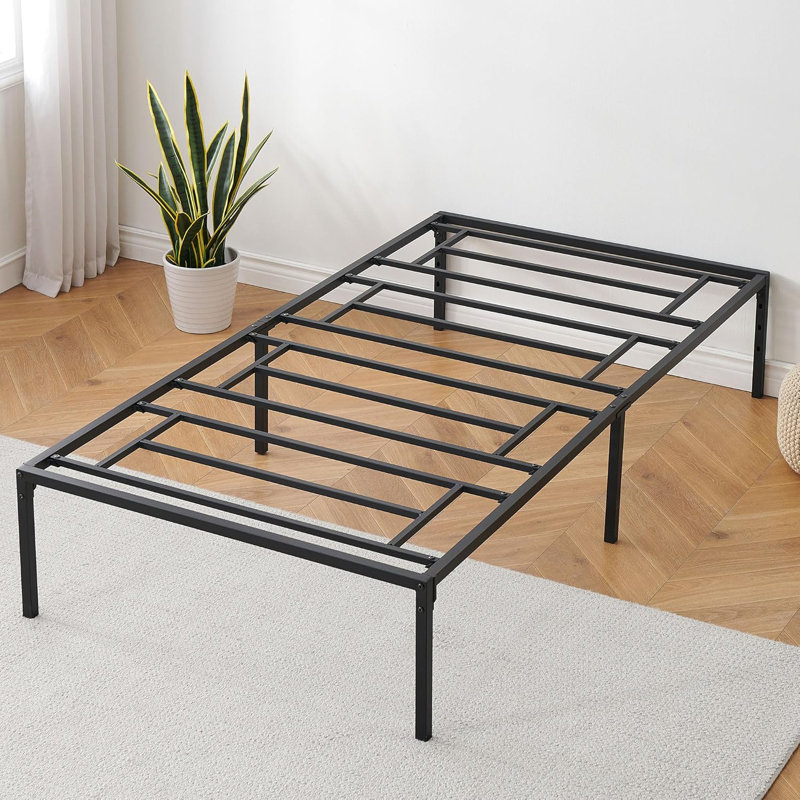 Cadre de lit en métal avec longerons et trous pour tête de lit, robuste et silencieux, format simple, noir (191*99*38 cm)