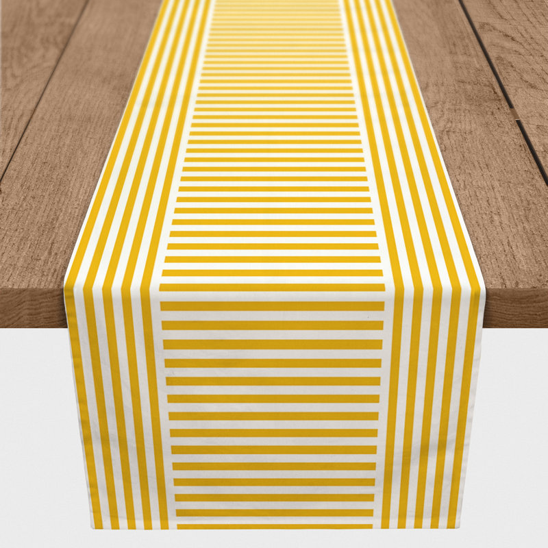 Chambre Rectangle Striped Polyester Table Runner, 72" x 16", Yellow