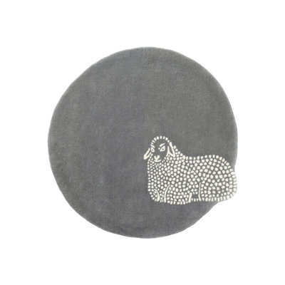 Round Sheep Animal Print Hand Woven 100cm X 100cm Area Rug