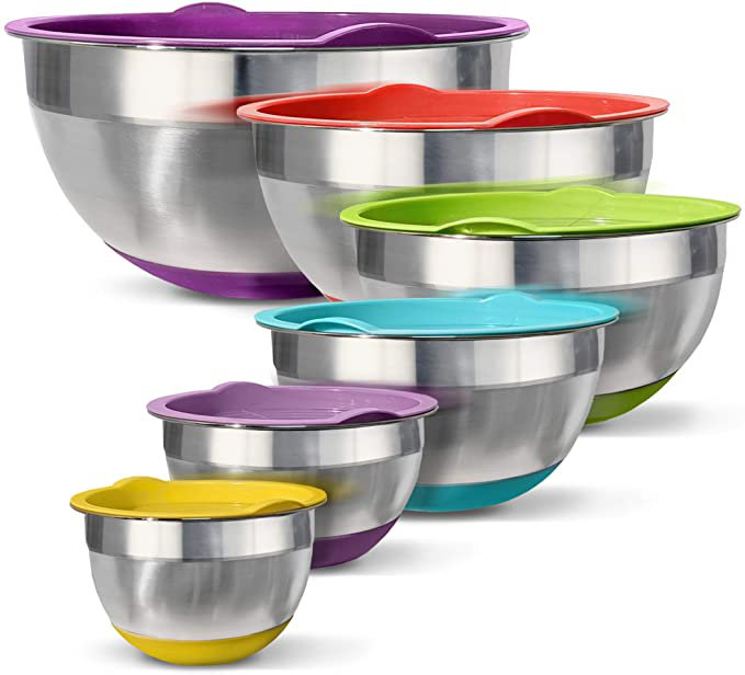 6 Piece Stainless Steel Nesting Mixing Bowls with Lids