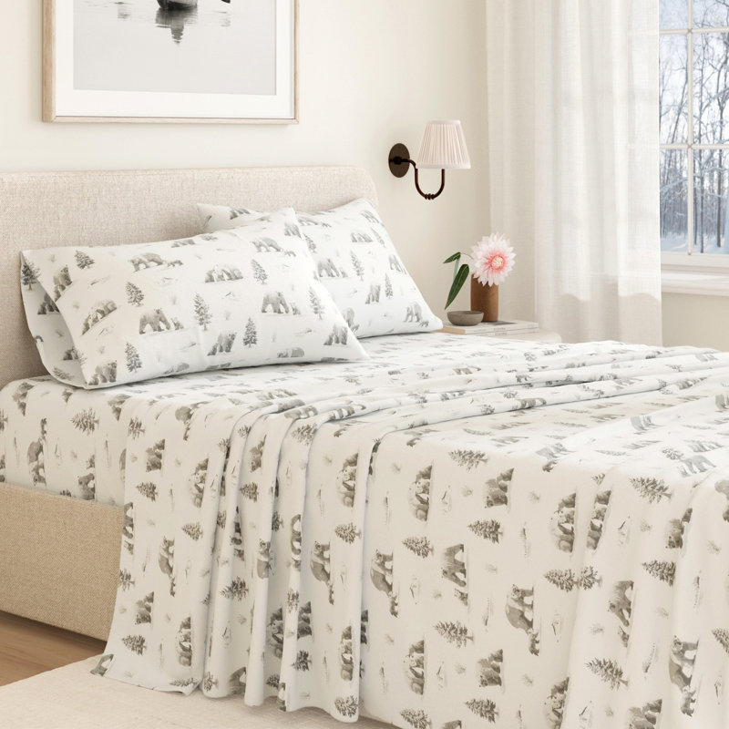 Ensemble de draps 100% flanelle d'hiver en coton turc, Ours polaires du pôle Nord, Twin with 1 Pillowcase