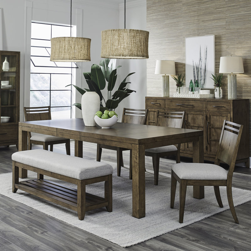 Hinkle Opt 6 Piece Rectangular Dining Table Set, 6 Pieces: Table, 4 Chairs, Bench