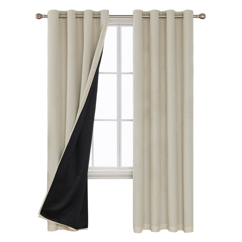 Puzel Polyester Blackout Grommet / Eyelet Curtain Pair, Light Beige, 55cm Width x 245cm Drop