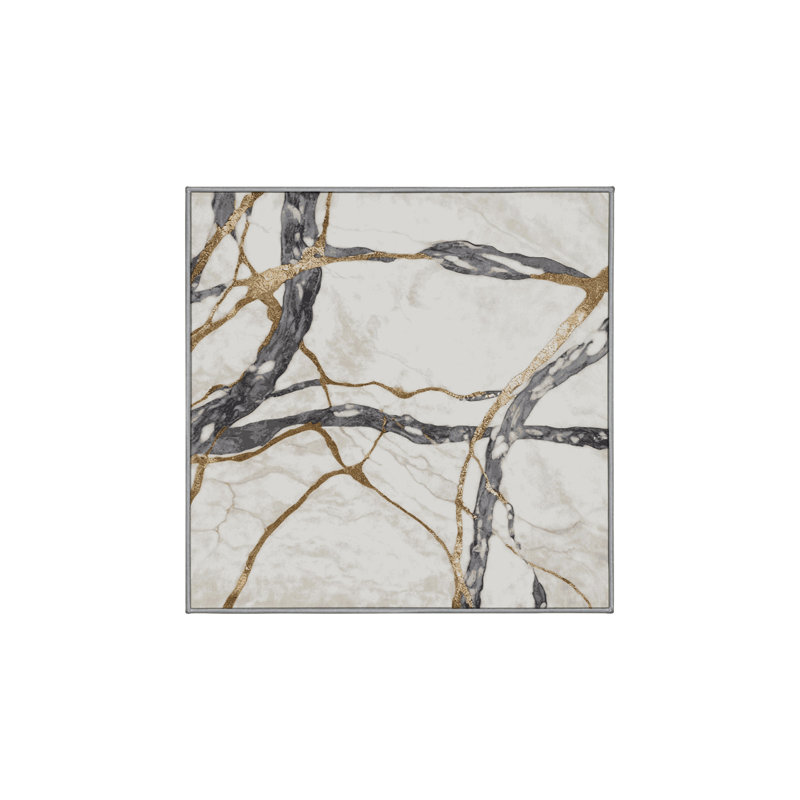 Machine Washable Gray Area Rug, Square 8'