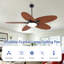 Ventilateur de plafond à feuilles tropicales 62 pouces avec lumière DEL et télécommande, moteur à courant continu à 6 vitesses et 3 tiges verticales-133709797