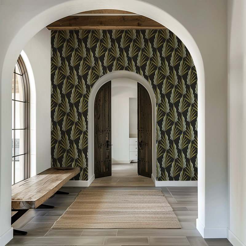 Areca Palm - papier peint noir doré