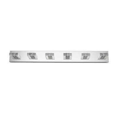 38" Modern Chrome 6-Light LED Vanity Light, Square Acrylic Lampshades Wall Mount Fixture For Bathroom, Mirror Lighting