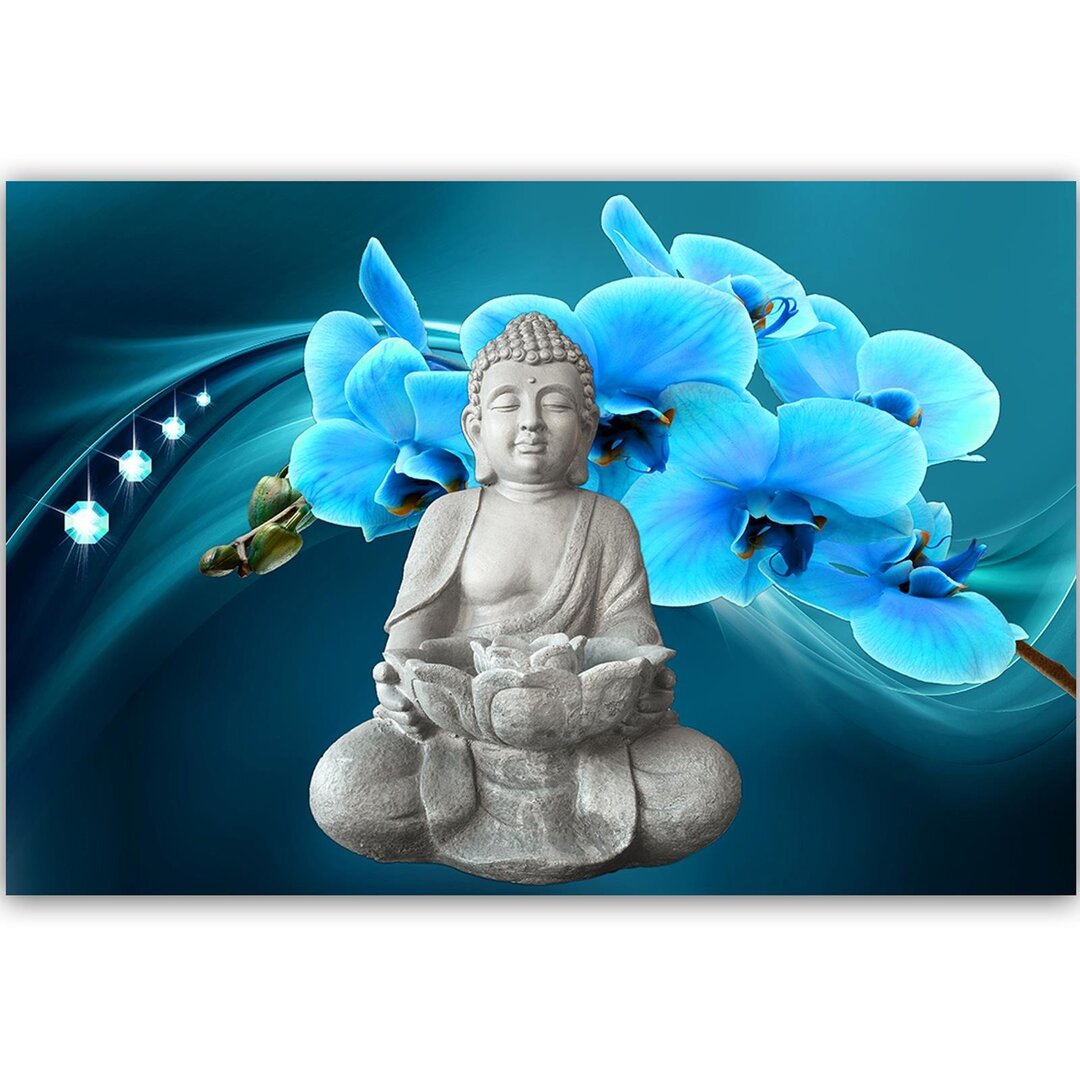 Leinwandbild Buddha mit Orchideen 2