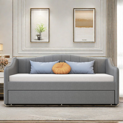 Modern Upholstered Daybed with LED Belt and Trundle Taniece