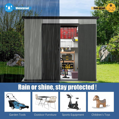 Remise de rangement extérieure en résine 6x8FT avec fenêtres transparentes et évents à persiennes, remise à outils en plastique avec portes verrouillables doubles et toit incliné, remise extérieure pour jardin, patio, pelouse, gris