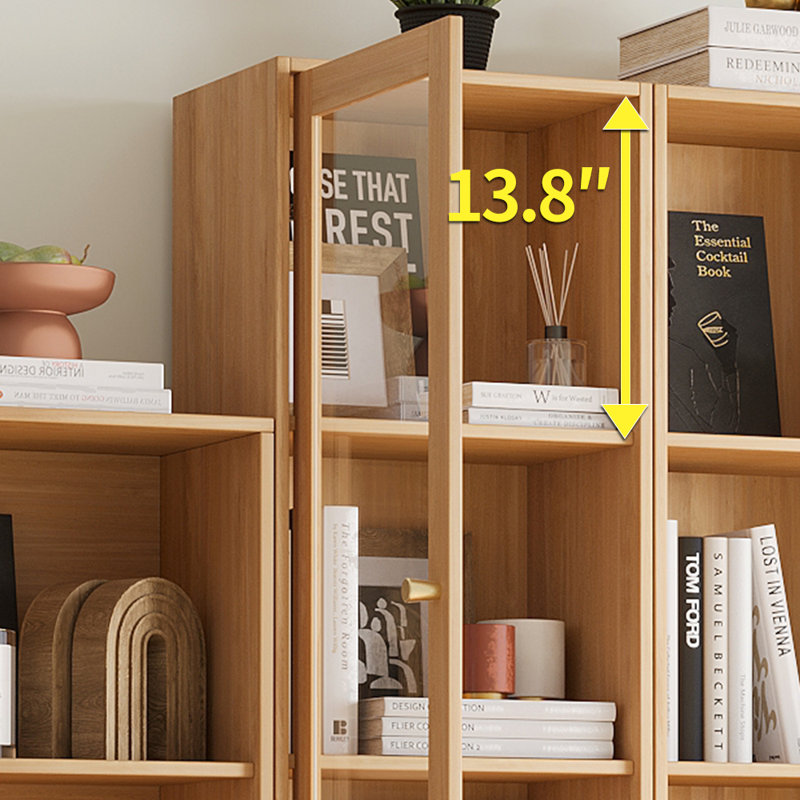 Branigans Wooden Glass Door Bookcase, 3 Pcs 3-Tier Cube Bookshelf Storage Cabinet With Double Drawer And Shelf