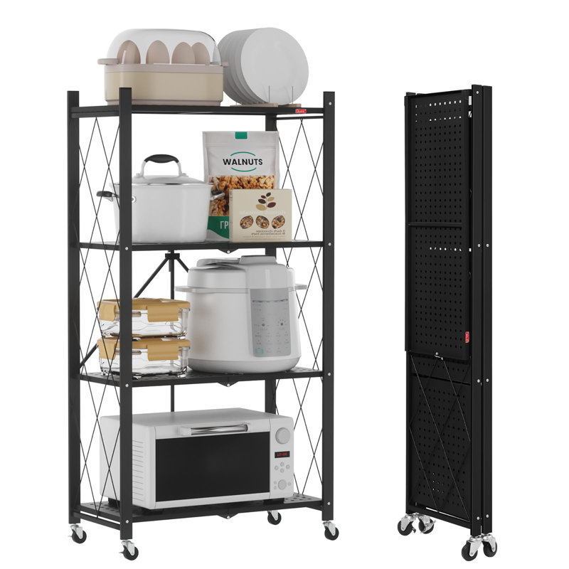 62cm W Metal Shelving Unit with Wheels, Black