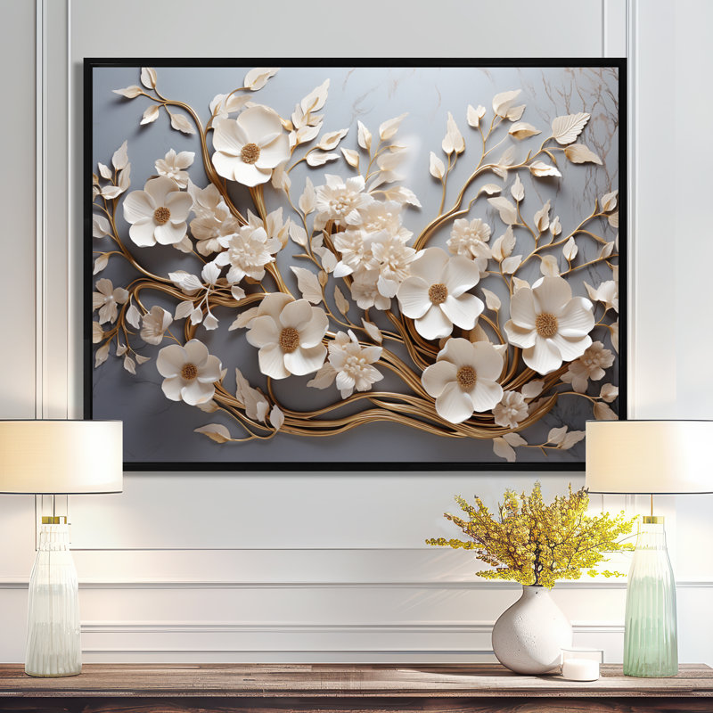 «White Orchid Tree Garden of Branches 7», reproduction d'art sur toile florale abstraite - reproduction d'orchidée sur toile