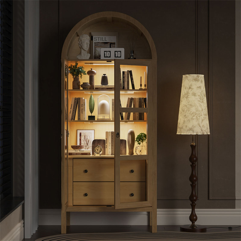 Armoire arquée moderne avec portes en verre, Chêne