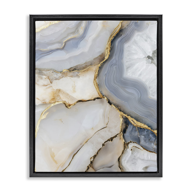 Cadre flottant blanc et gris Geode, design par Svetlana Aleynikova, Cadre flottant noir de jais, H 31 po x l 25 po