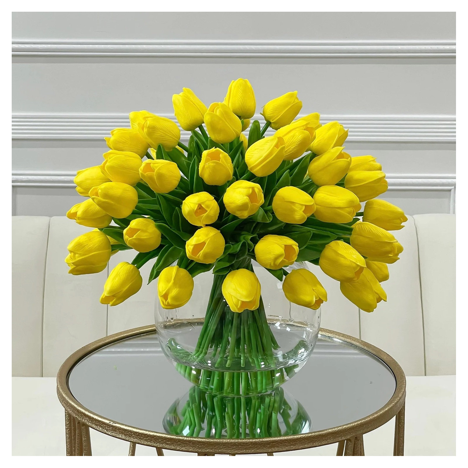 Real Touch Tulips Centerpiece In Vase, Yellow