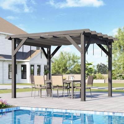 Pergola en bois 10 x 12 pi, structure solide avec auvent rétractable pour patio et jardin