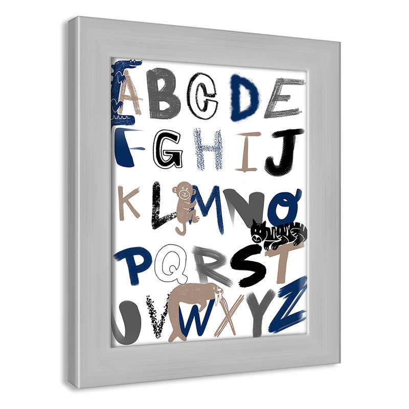 Critter Alphabet 1, impression sur papier, H 14 po x l 10 po x P 0,6 po, Encadré plat argent