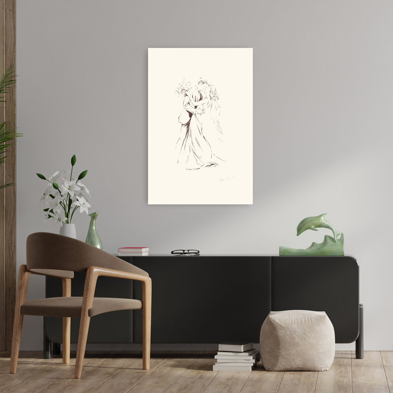 26 croquis Welegant d'une mariée et du marié embrassant un art mural minimaliste classique et élégant, H 36 po x l 24 po