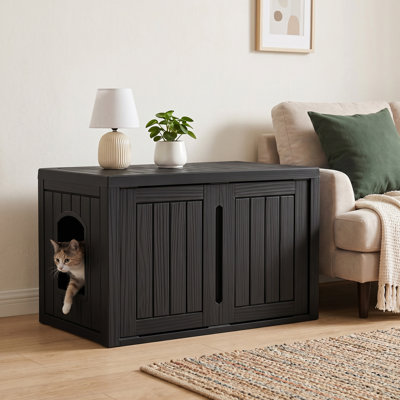 Three-In-One Cat Bed, Pet Storage Cabinet, Cat Litter Box With Removable Dividers (Black)