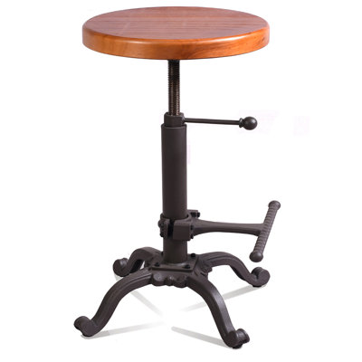 Dicle Swivel Pine Solid Wood Adjustable Height Counter Stool with Iron Frame
