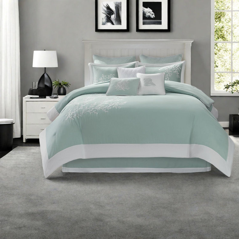 Ensembles de literie en coton surdimensionné de qualité supérieure, très grand turquoise, design côtier pour le confort de la maison