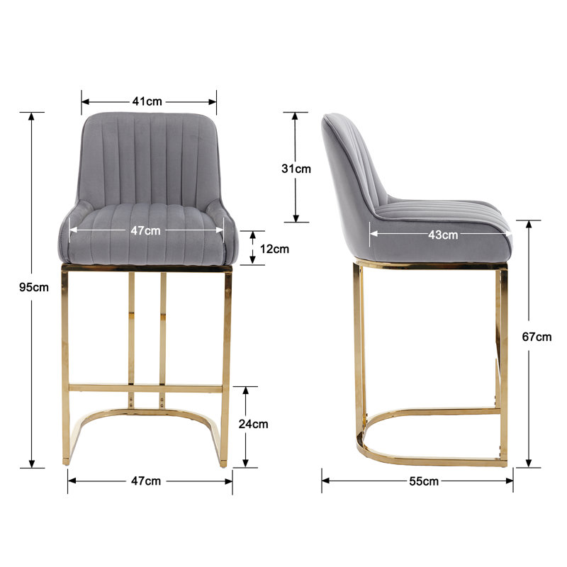 Besik Modern Bar Chairs Velvet Bar Stools Upholstered Counter Stools Set with Metal Frame for Kitchen,Dining Room , in Grey