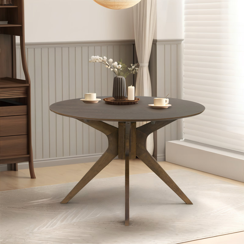 Blair Walnut Finish Round Wood Dining Table with Tripod Style Base, Brown