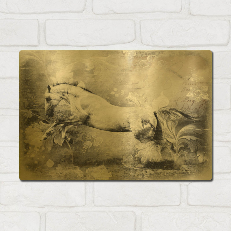 Tableau mural en métal doré « Cheval blanc » de GraphINC, 40,6 x 30,5 cm, 16"x12"