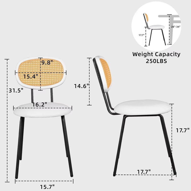 Chaise de salle à manger avec dossier en rotin Analeya (ensemble de 2), Blanc, 4