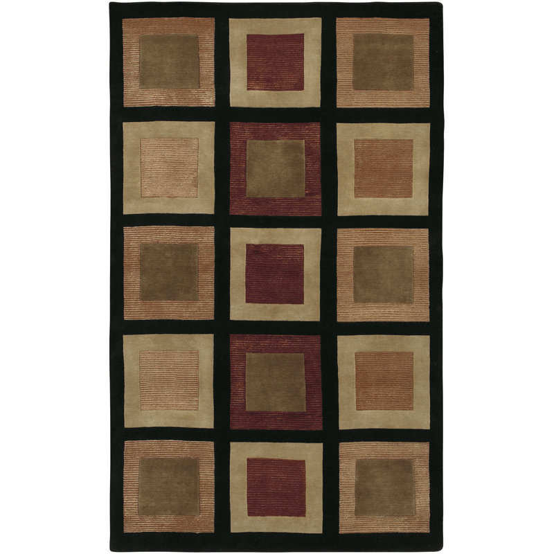 Tapis noir / brun en laine noué à la main à motif géométrique Jamaris, Rectangle 9 pi x 13 pi
