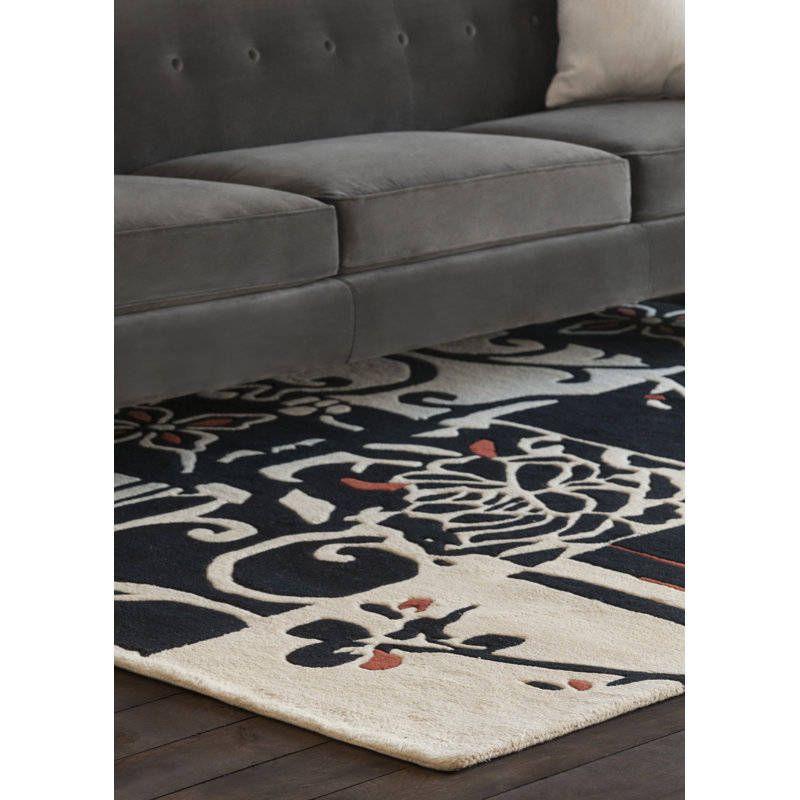 Tapis noir / ivoire Ellaville, 6 pi x 9 pi