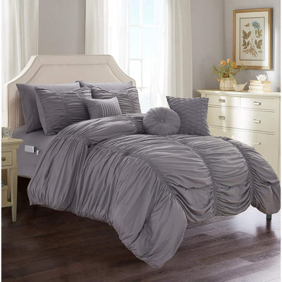 10-Piece Pleated Bed-In-A-Bag Comforter Set By Elegant Comfort, Soft Microfiber Bedding With Sheets, Deep Pocket Fitted Sheet & Decorative Pillows