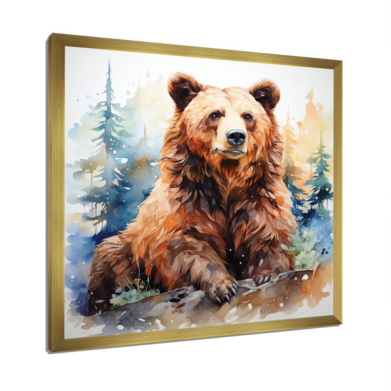 «Brown Bear Forest Portrait II - Bear 2», art mural, Cadre doré simple, H 16 po x l 16 po x P 1 po