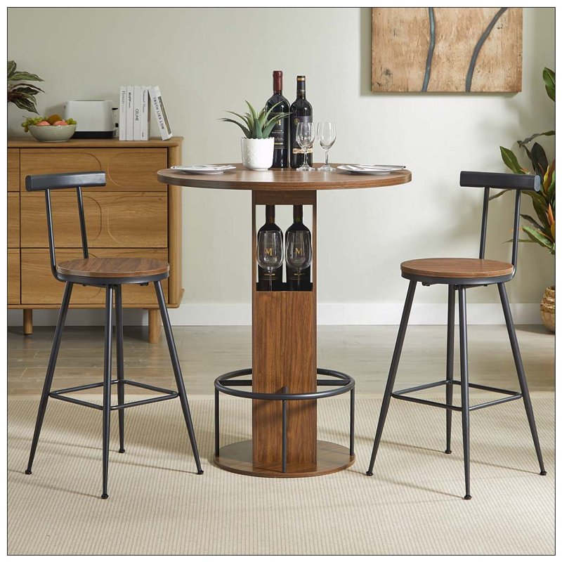 3-Piece Bar Table and Stool Set, Black
