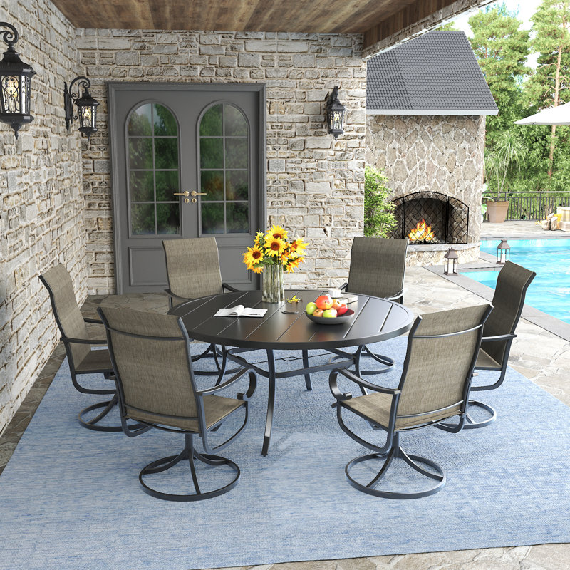 53" Patio Metal Round Dining Table, Black