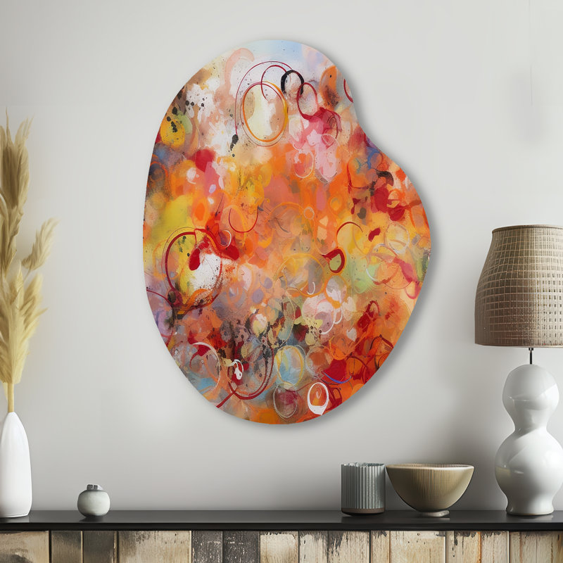 Orange orange rouge marbré Dreamscape I - impression géométrique asymétrique en métal, art mural moderne en forme unique