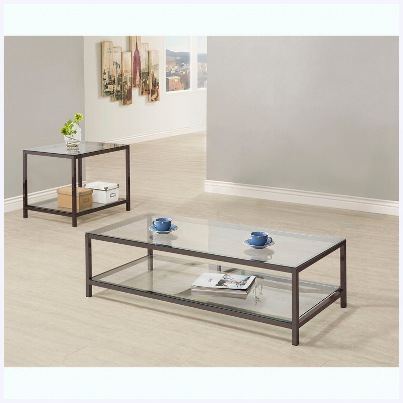 Ensemble de tables basses 2 pièces Modern Black Nickel, élégant ensemble de tables de salon assorties