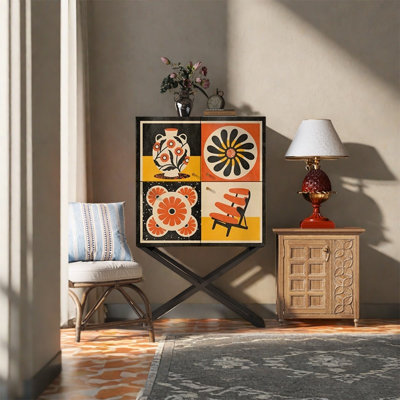 Pine Wood Storage Cabinet with Metal Handles