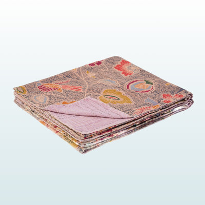 Jeté en coton avec broderie Kantha, 50 x 70 pouces, par Trio