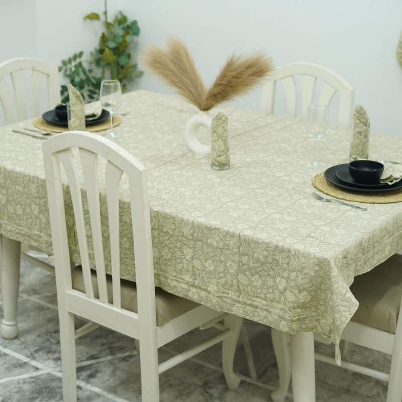 Red Barrel Studio 60X60 Handmade Block Print Dining Tablecloth for Stylish Homes,Manikarnika(4 Seater), 160" Rectangle