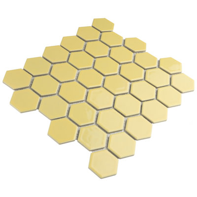 Hudson Due 2" Hex Vintage Yellow 10-7/8" x 12-5/8" Porcelain Mosaic Floor and Wall Tile