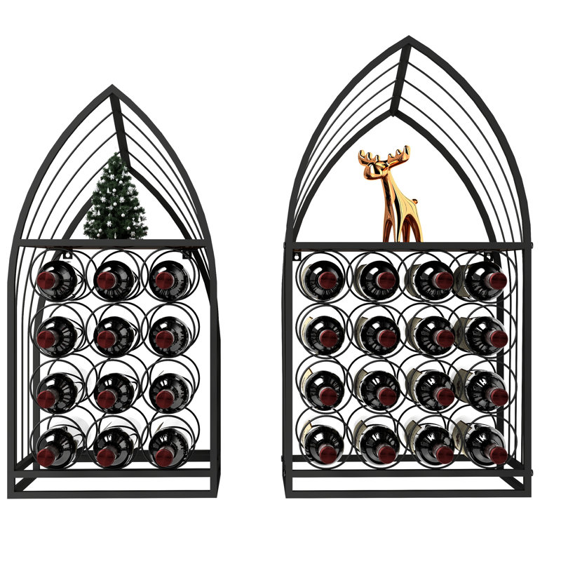 Casier à vin 2 pièces avec rangement pour spiritueux et bouteilles de cuisine - Conception compacte et peu encombrante pour salle à manger - Métal